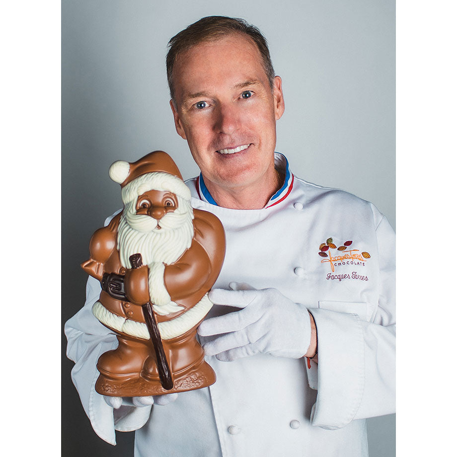 Chef Jacques Torres holding Large Milk Chocolate Santa